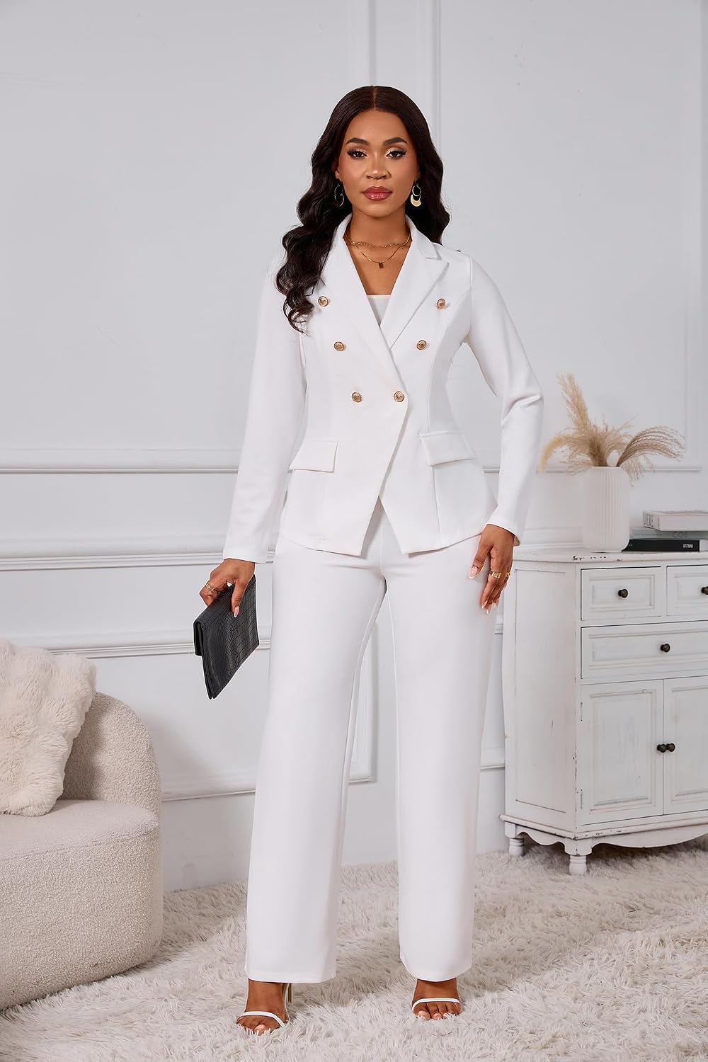 Ophestin Two Piece Sets for Women Blazer Double Breasted Pants Suits Set