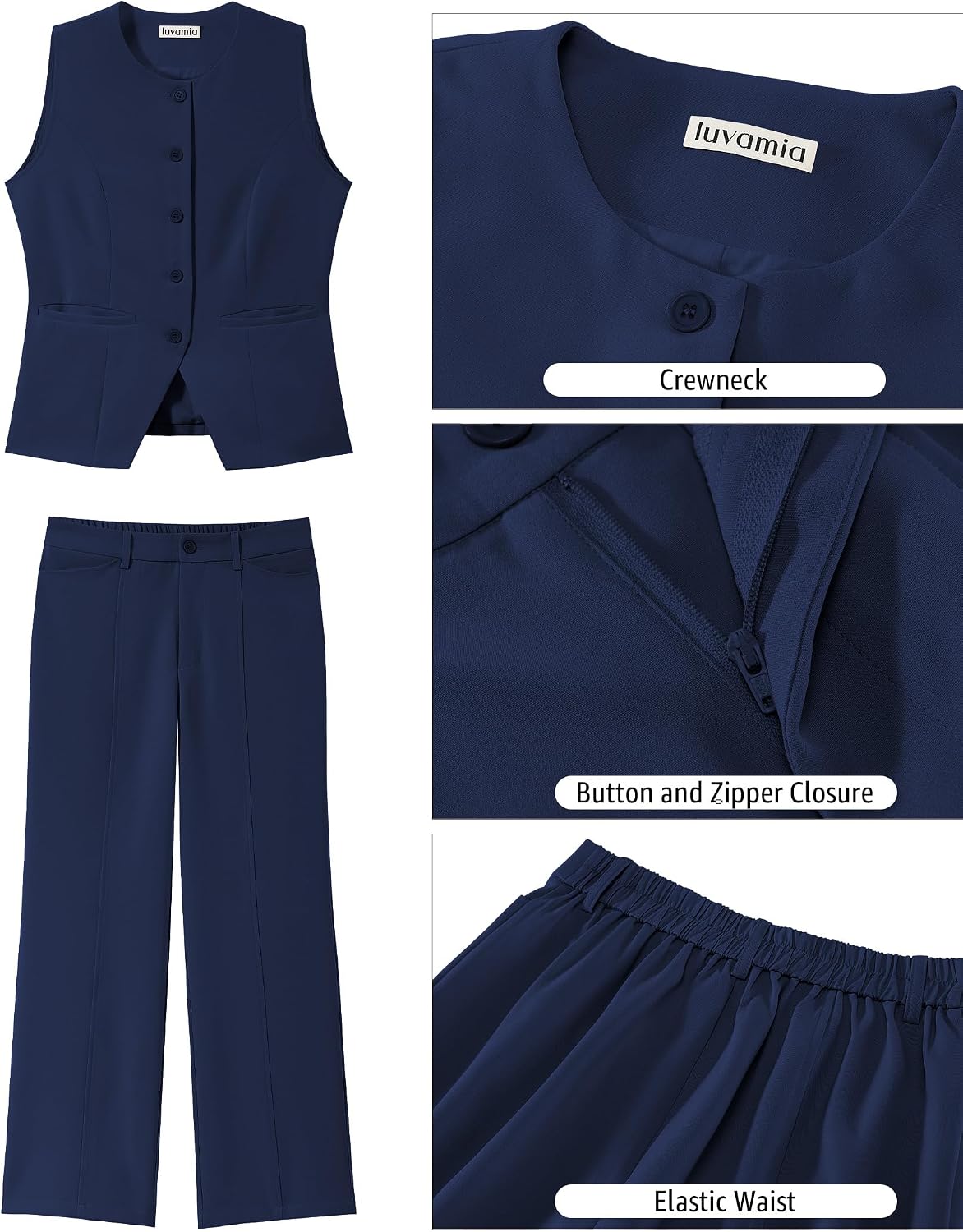 luvamia Vest Pants Suits for Women Dressy 2 Piece Business Casual Outfits