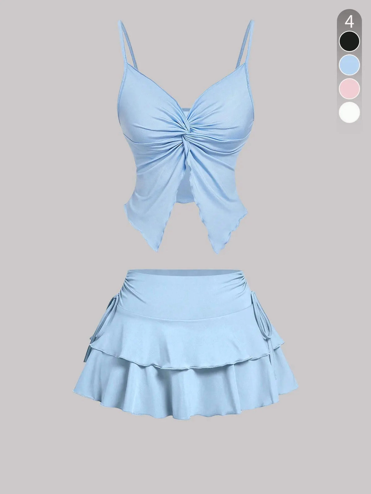 Women's Breathable Casual Solid Fitted Ribbed Strappy Sleeveless Twist-Front Top & Tie-Side Skirt Set Feminine Clothes
