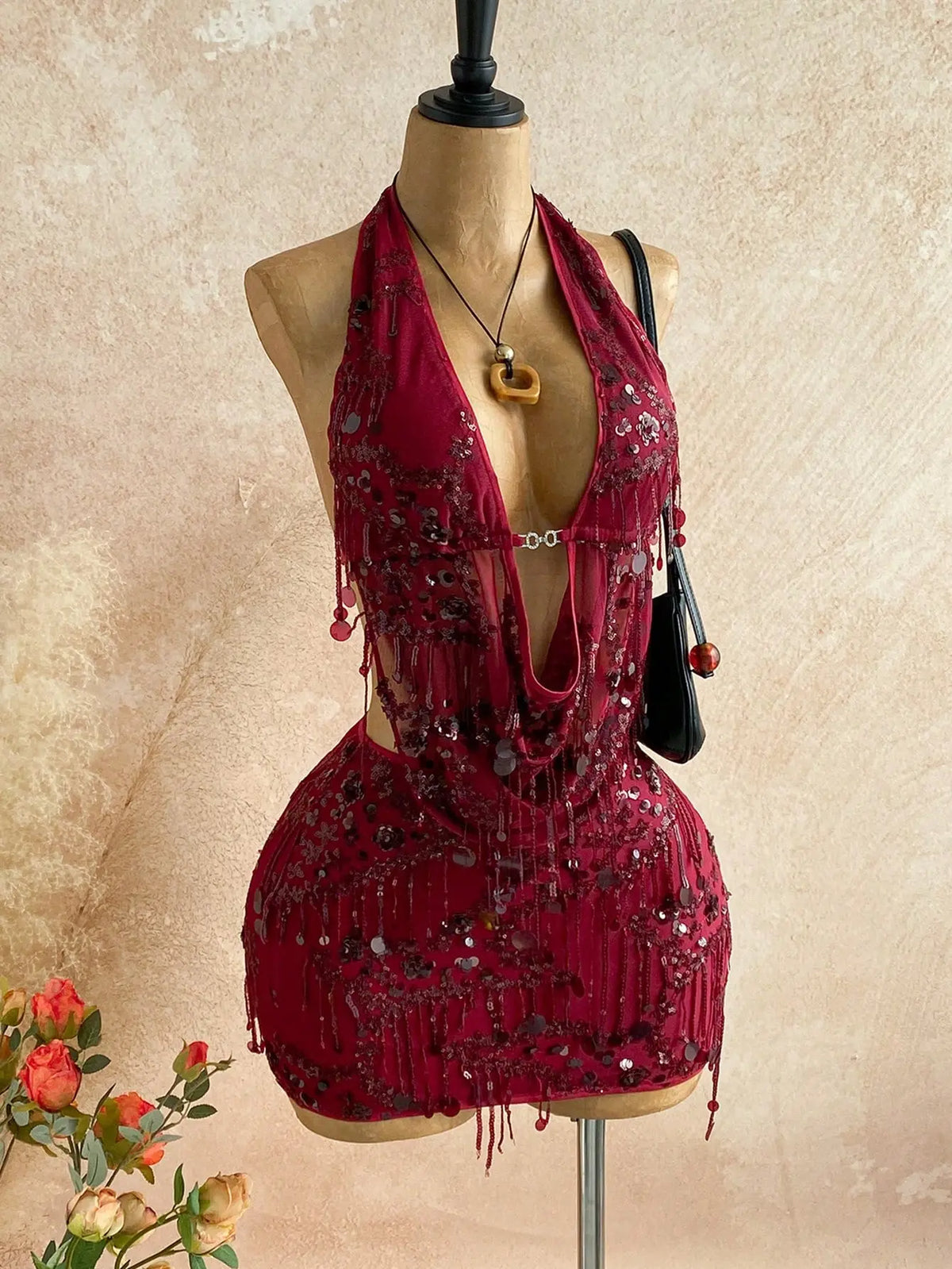 Women's 2-Piece Sexy Fitted Sequin Fringe Fashion Apparel Set - Drape Neck Cowl Camisole & Mini Skirt Matching Set for Music Festival, Club Night Out, Matching Sets For Women