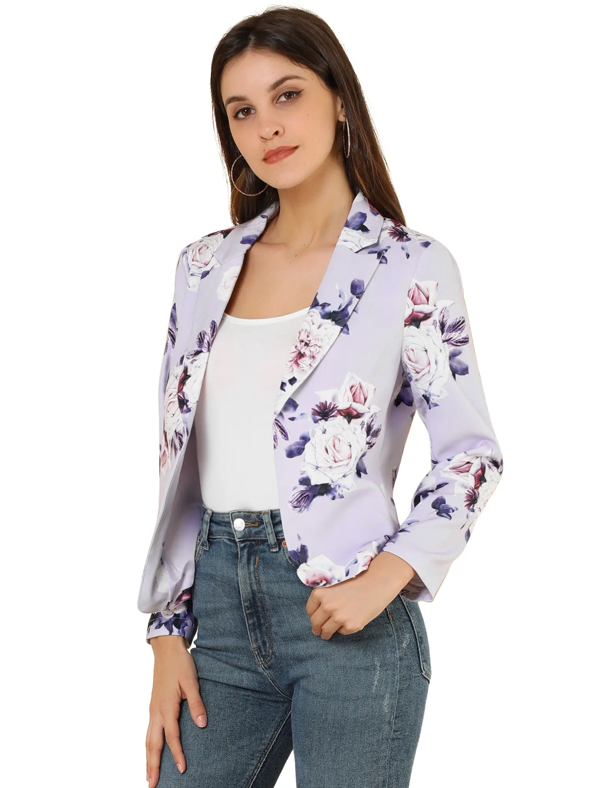 INSPIRE CHIC Open Front Business Casual Crop Suit Blazer Jacket