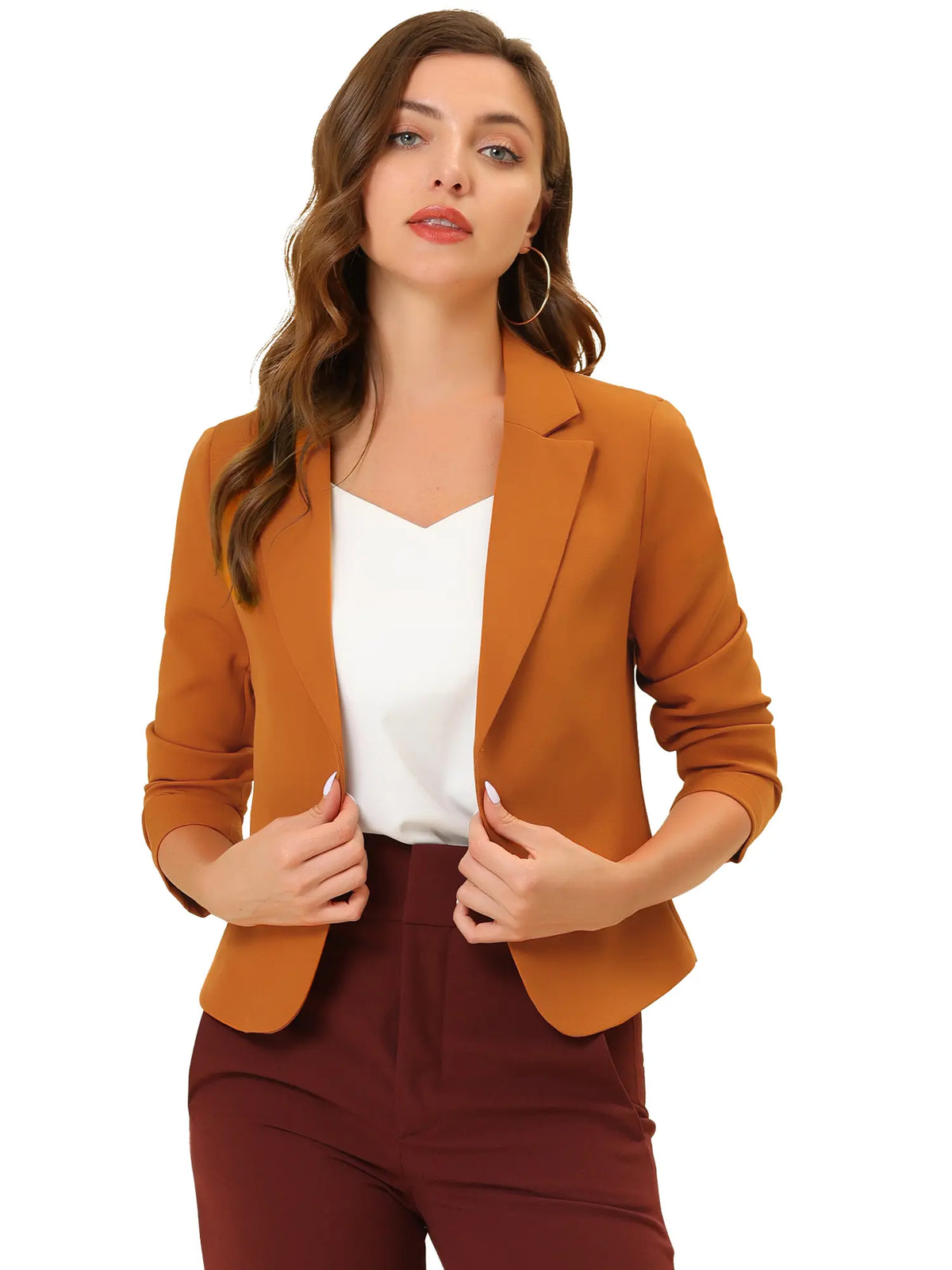 INSPIRE CHIC Open Front Business Casual Crop Suit Blazer Jacket