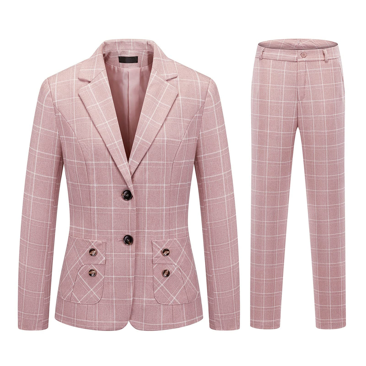 MODFUL Women's 2-Piece Plaid Business Suit Blazer&Pants Set