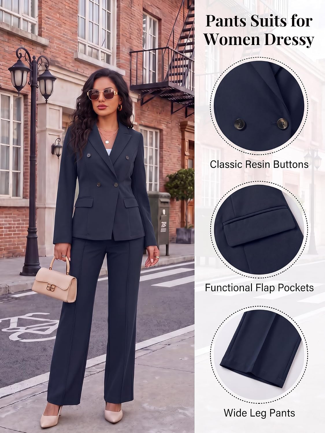 Ophestin Women's 2 Piece Suits Double Breasted Blazer Pants Suits Set