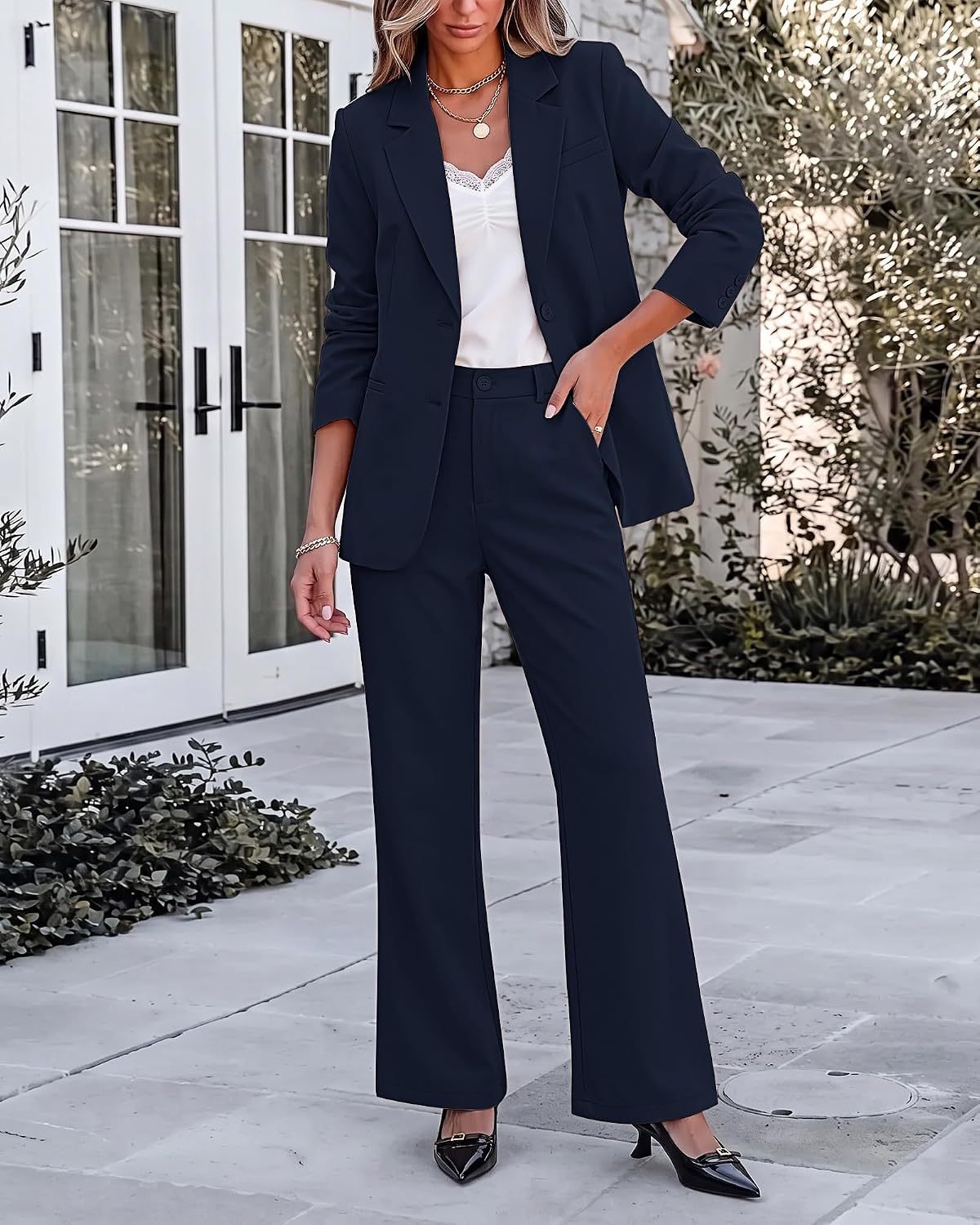 luvamia Pant Suits for Women 2 Piece Sets Business Casual Bootcut Pants Set