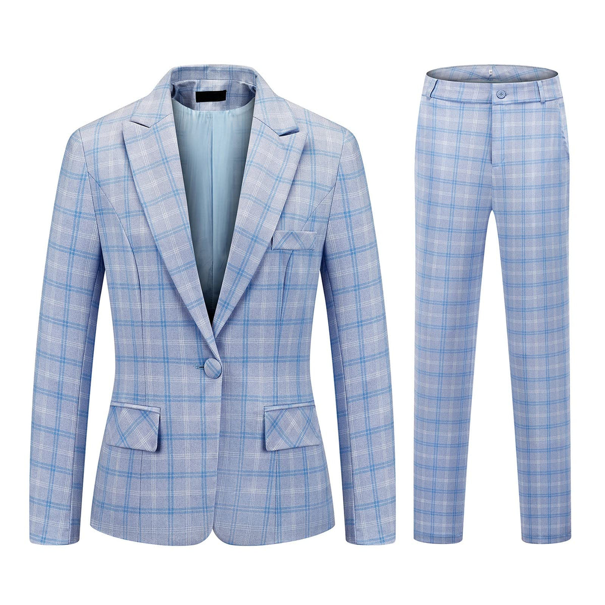 MODFUL Women's 2-Piece Plaid Business Suit Blazer&Pants Set