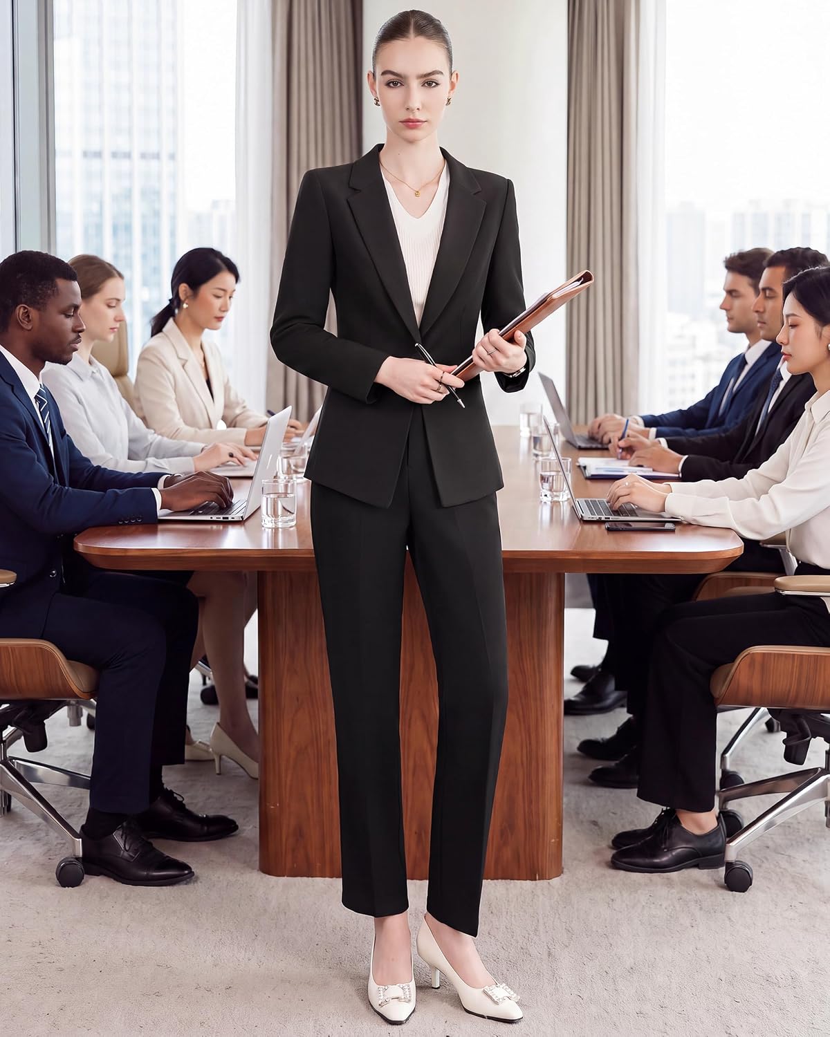 Women's 2 Piece Business Pantsuits Wrinkle Free Outfit