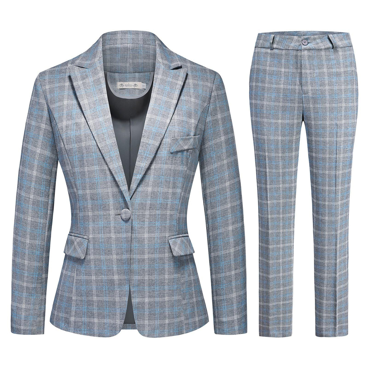 MODFUL Women's 2-Piece Plaid Business Suit Blazer&Pants Set