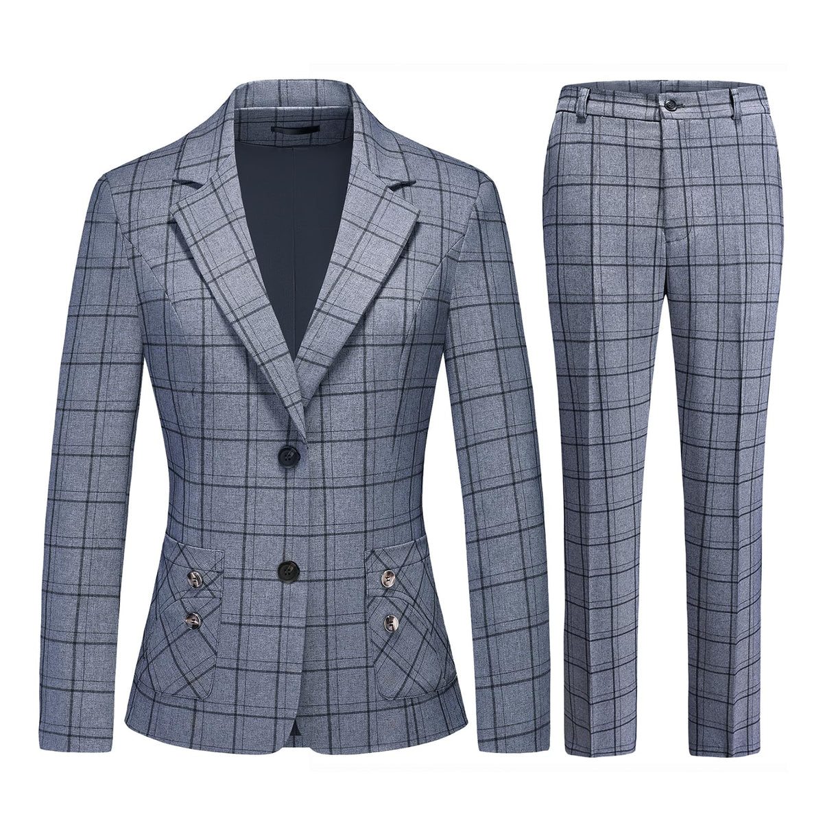 MODFUL Women's 2-Piece Plaid Business Suit Blazer&Pants Set