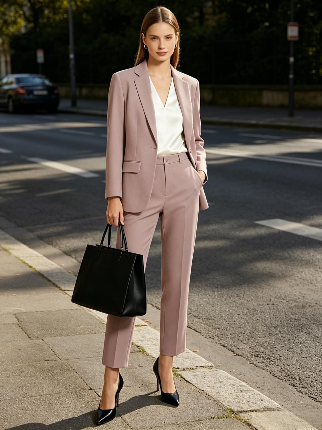 Women’s 2 Piece Suit Sets Formal Business Slim Fit Outfit Office Pantsuits