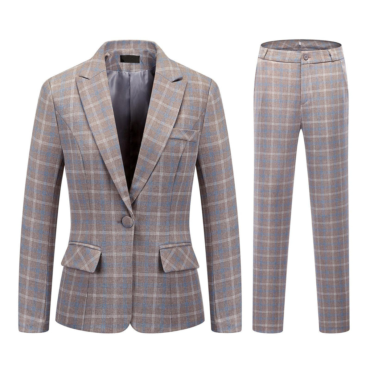 MODFUL Women's 2-Piece Plaid Business Suit Blazer&Pants Set