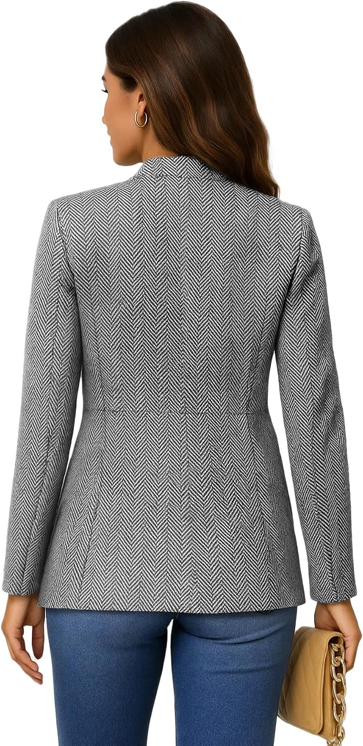 Mina Self 2026 Fall Women's Open Front Tweed Blazer,Plaid Fitted Jacket