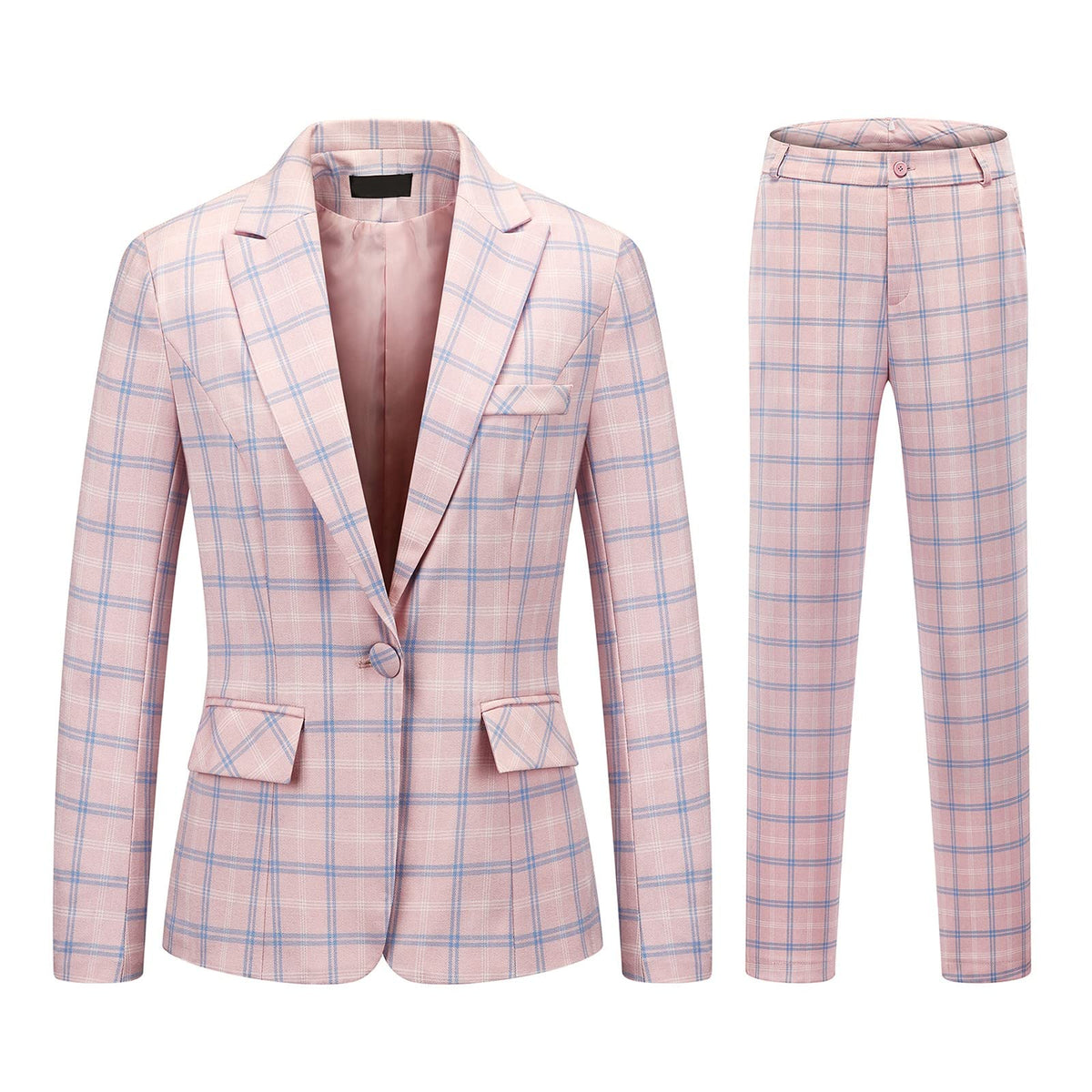 MODFUL Women's 2-Piece Plaid Business Suit Blazer&Pants Set