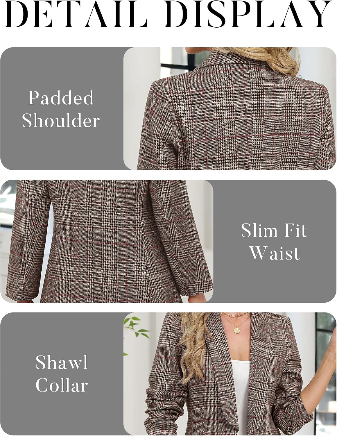 ELLEVEN Women's Shawl Collar Plaid Blazer