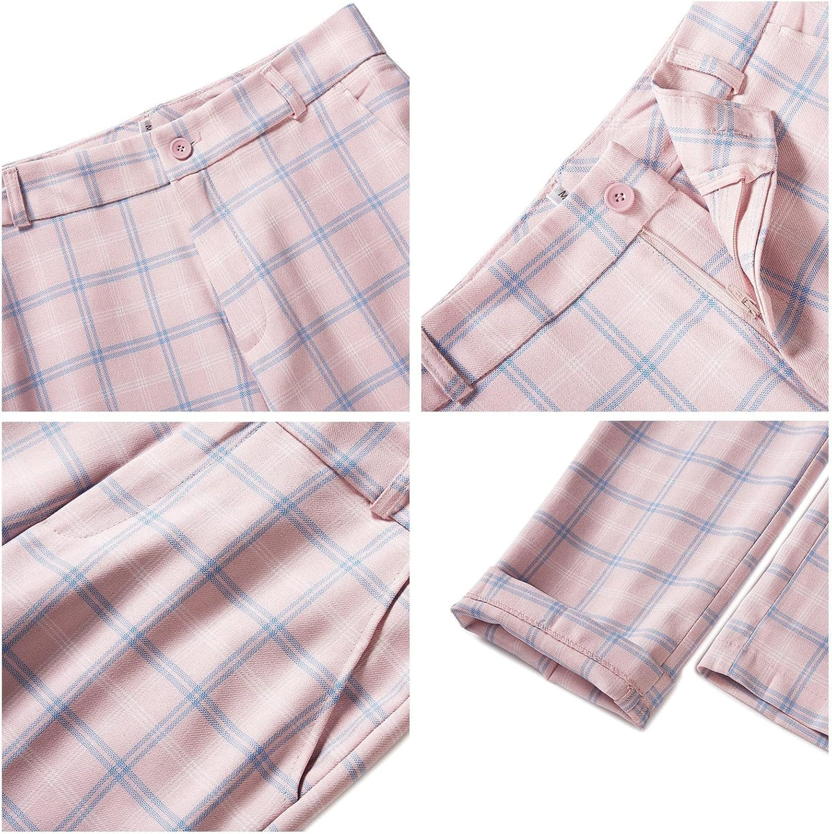 MODFUL Women's 2-Piece Plaid Business Suit Blazer&Pants Set
