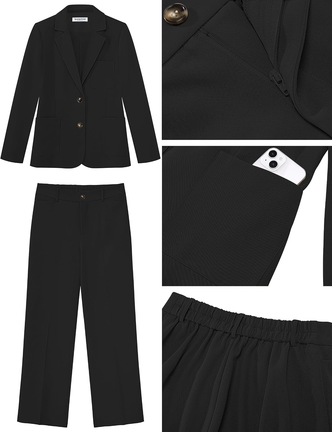 luvamia Pants Suits for Women Dressy 2 Piece Set Business Casual Outfit Professional Long Sleeve Office Work Blazer Sets