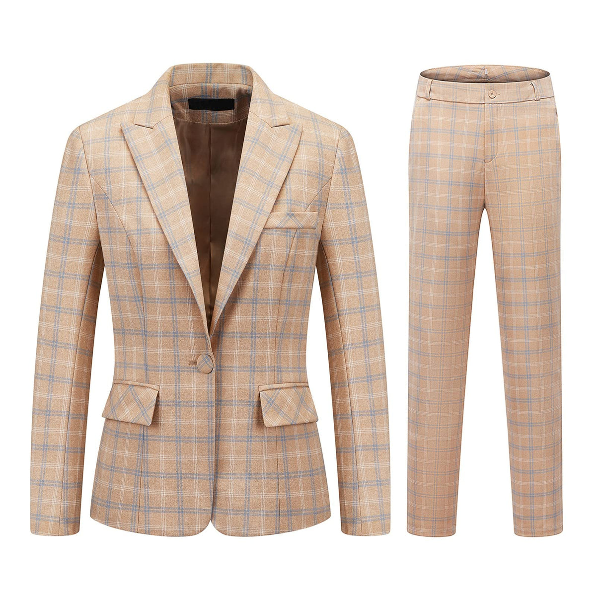 MODFUL Women's 2-Piece Plaid Business Suit Blazer&Pants Set