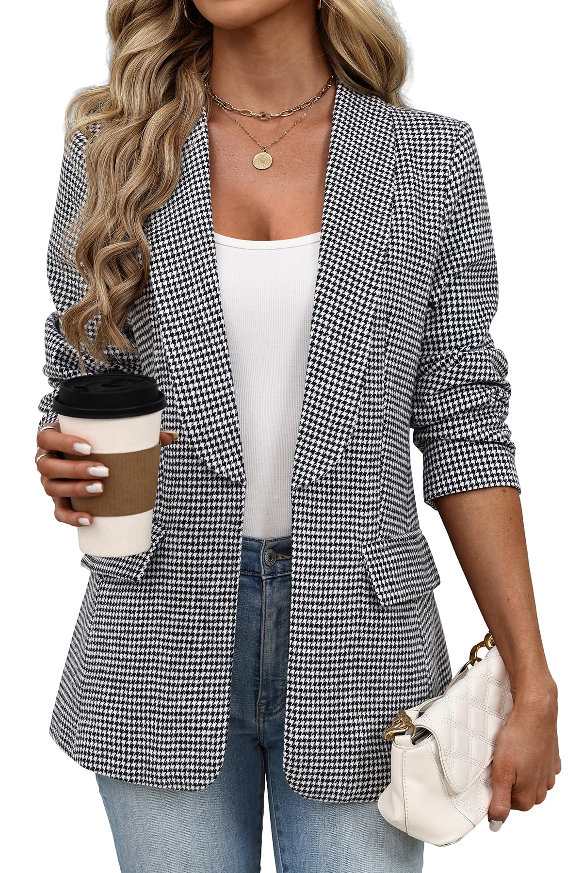 ELLEVEN Women's Shawl Collar Plaid Blazer
