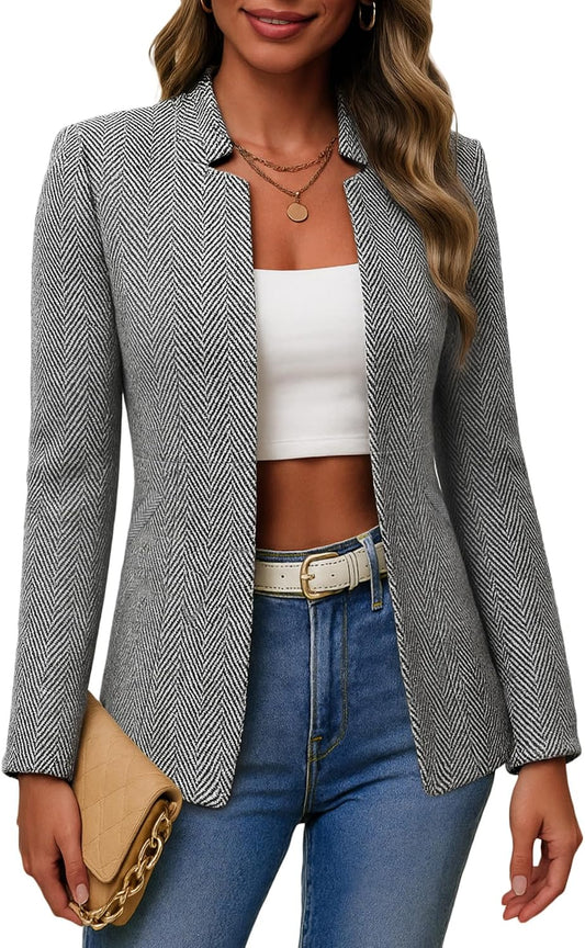 Mina Self 2026 Fall Women's Open Front Tweed Blazer,Plaid Fitted Jacket