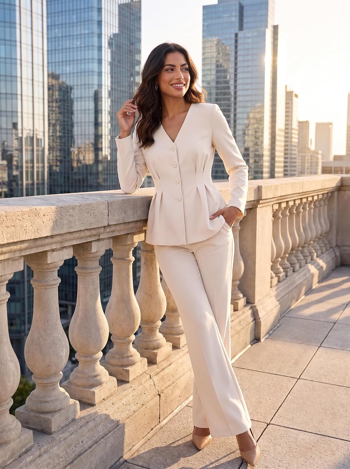 Ophestin Business 2 Piece Pant Suits for Women Dressy Blazer Pantsuit Set