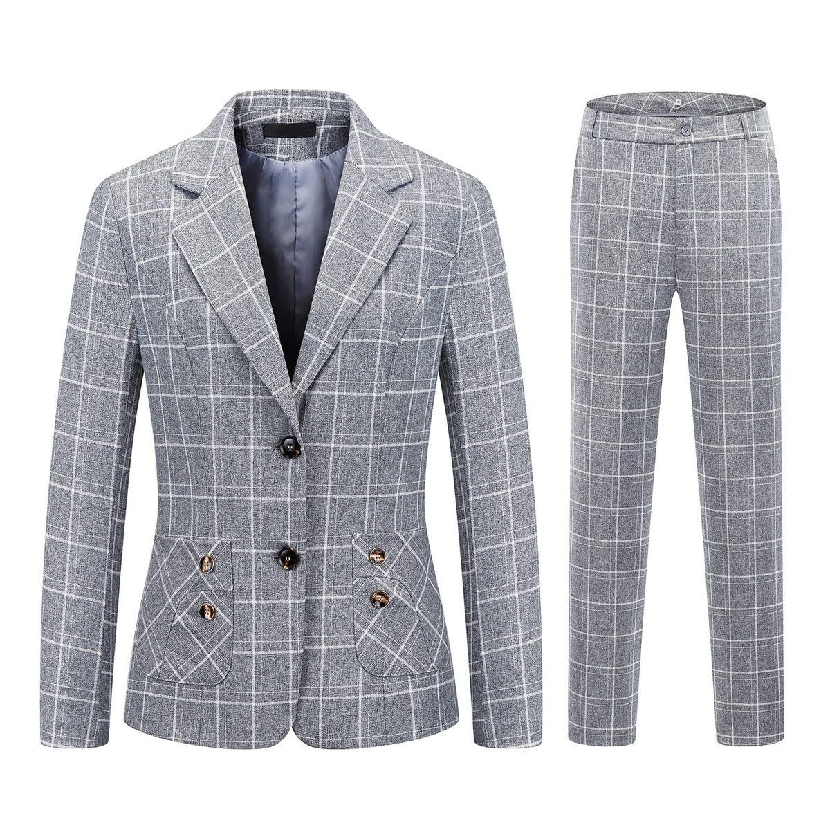 MODFUL Women's 2-Piece Plaid Business Suit Blazer&Pants Set