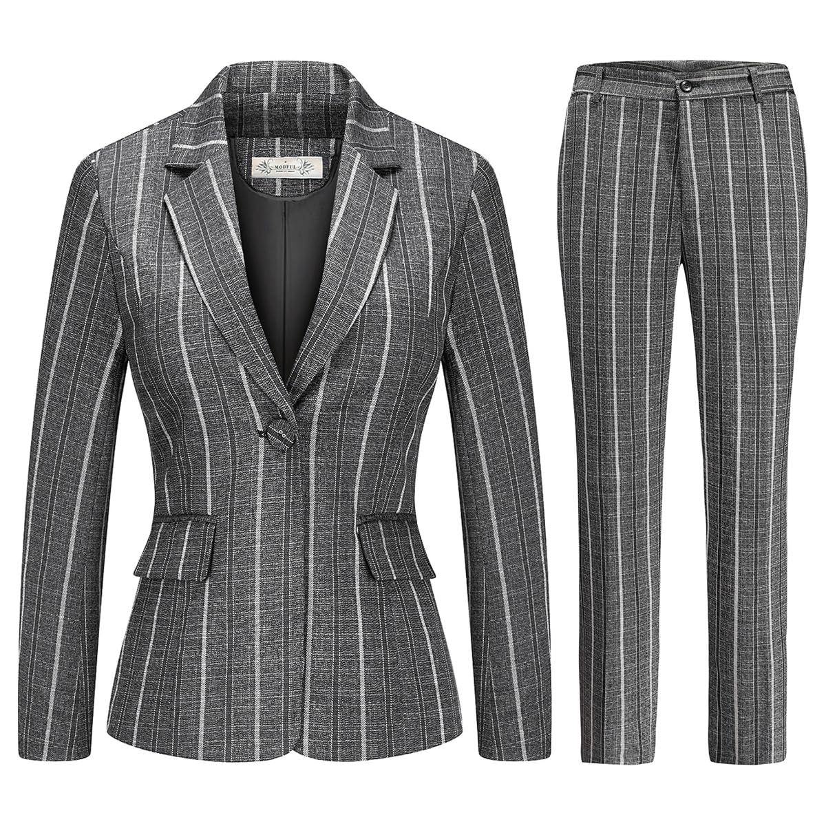 MODFUL Women's 2-Piece Plaid Business Suit Blazer&Pants Set