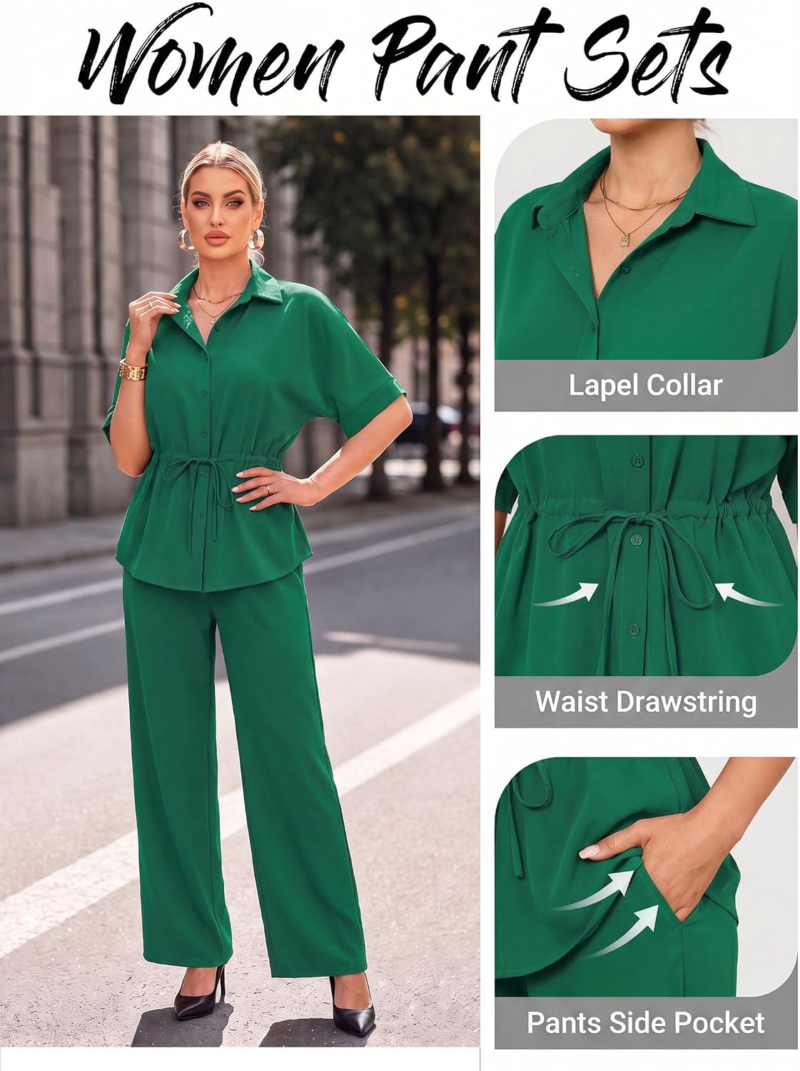 Two Piece Sets for Women Dressy Shirt Top Flared Pants Business Pantsuits