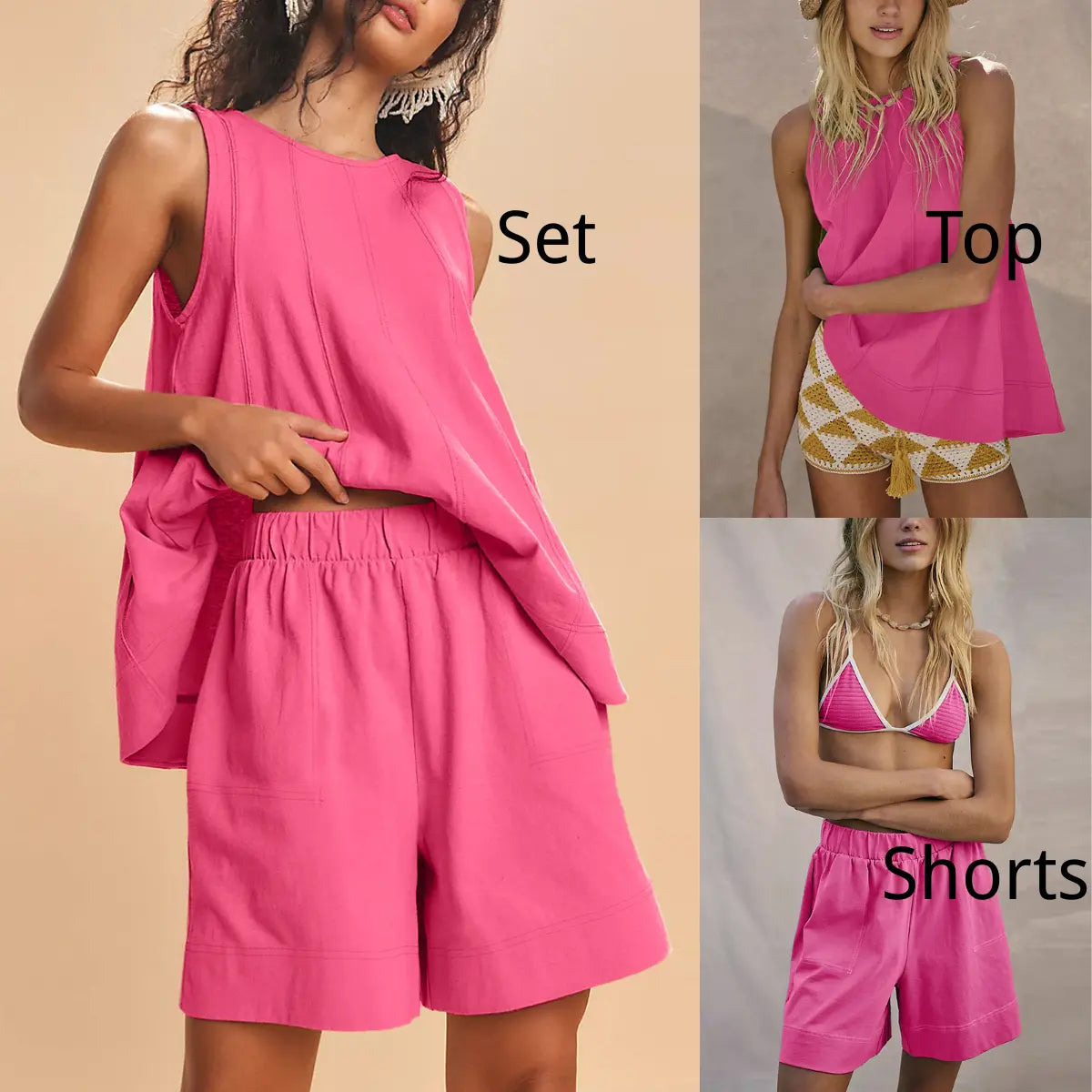 UANEO Womens 2 Piece Outfits Sleeveless Matching Sets A Line Tank Tops Contrast Stitching High Waist Shorts with Pockets Summer