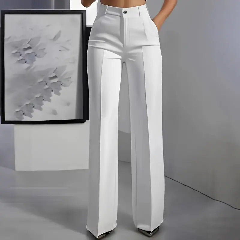 Women's Chic High-Waisted Solid Color Minimalist Drapey Straight-Leg Pants for Casual Commuting