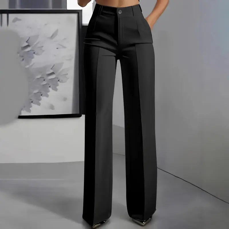 Women's Chic High-Waisted Solid Color Minimalist Drapey Straight-Leg Pants for Casual Commuting