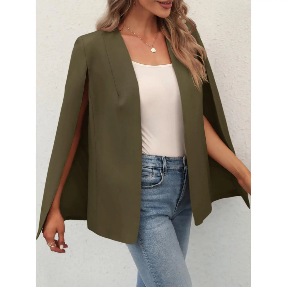 Cicy Bell Womens Cape Blazer Split Sleeve Open Front Casual Jacket Coat Workwear Suit Lightweight  Basic Dark Blue Outerwear