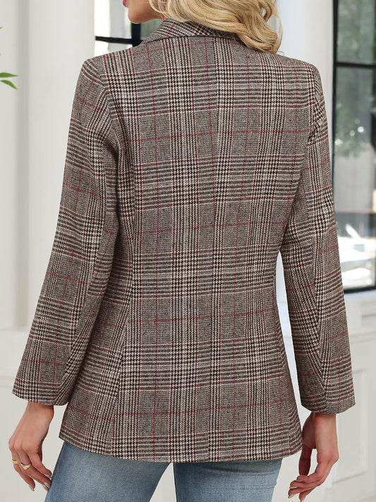ELLEVEN Women's Shawl Collar Plaid Blazer