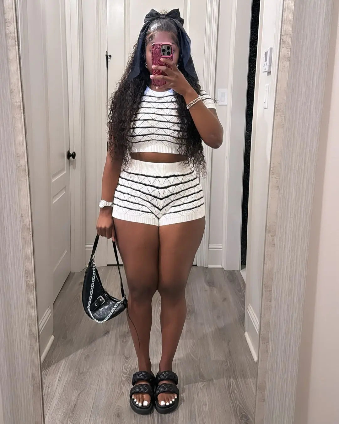 USBOUTIQUE CHIC Women‘s 2026 Spring Knit Two Piece Set Short Sleeve Top & High Waist Shorts Sweater Outfit