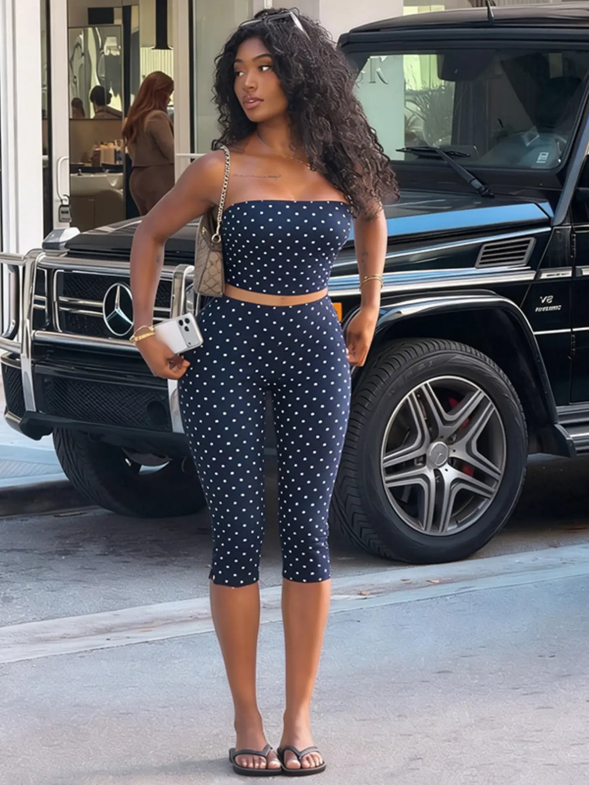Women's Two-Piece Polka Dot Casual Chic Set, Sleeveless Crop Top & Slim Fit Capri Pants for Daily Wear, Dates and Outings