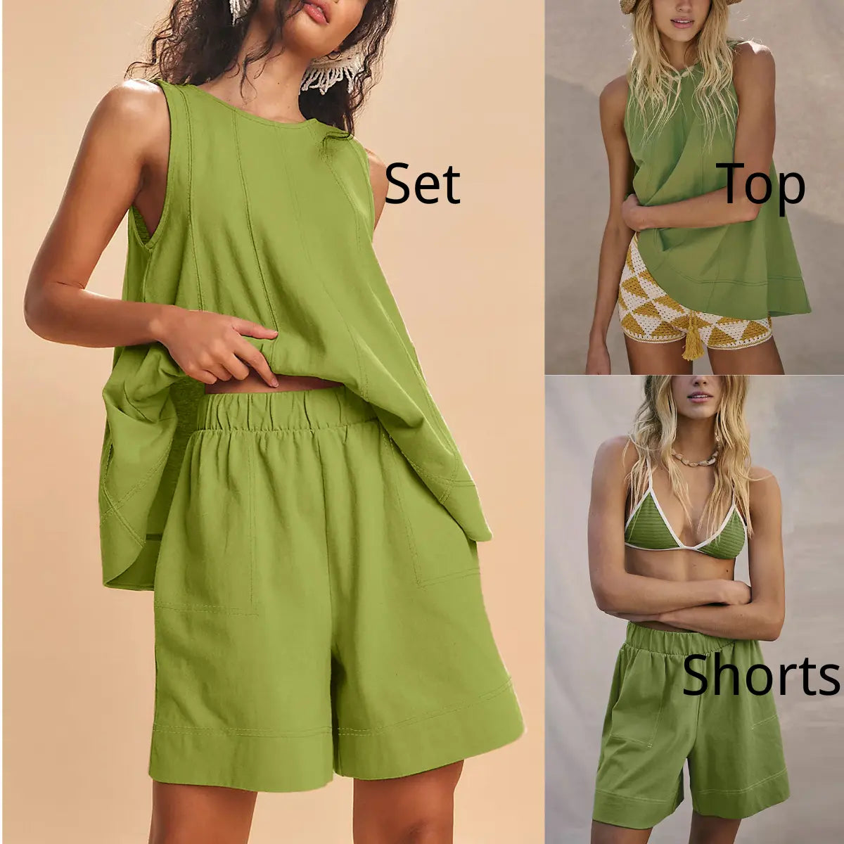 UANEO Womens 2 Piece Outfits Sleeveless Matching Sets A Line Tank Tops Contrast Stitching High Waist Shorts with Pockets Summer