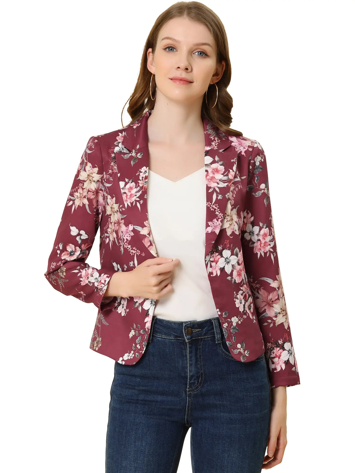 INSPIRE CHIC Open Front Business Casual Crop Suit Blazer Jacket