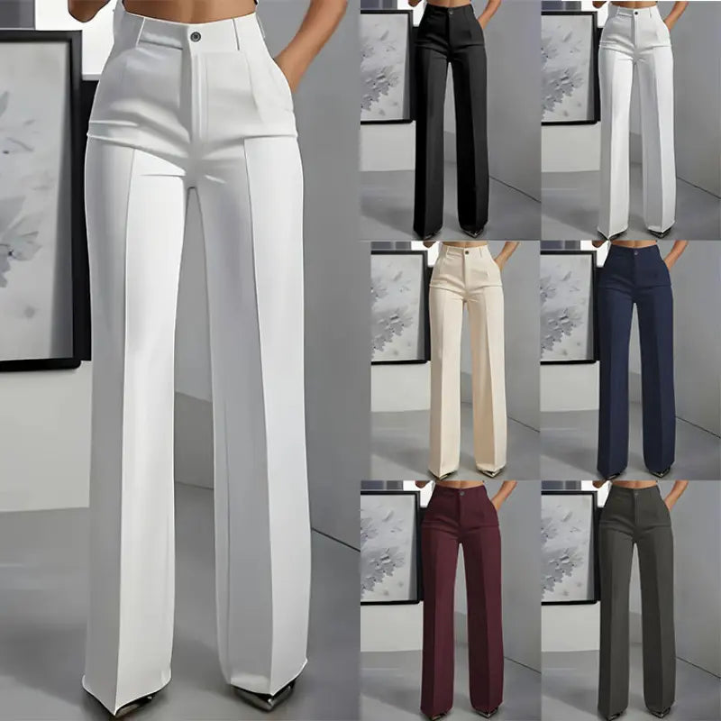 Women's Chic High-Waisted Solid Color Minimalist Drapey Straight-Leg Pants for Casual Commuting