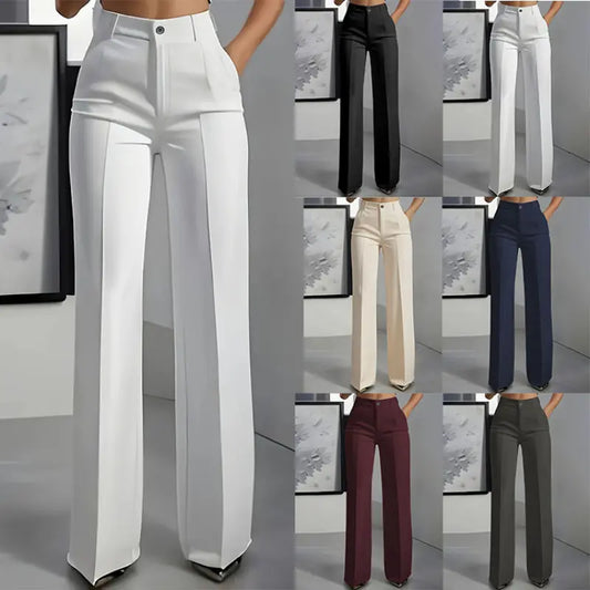 Women's Chic High-Waisted Solid Color Minimalist Drapey Straight-Leg Pants for Casual Commuting