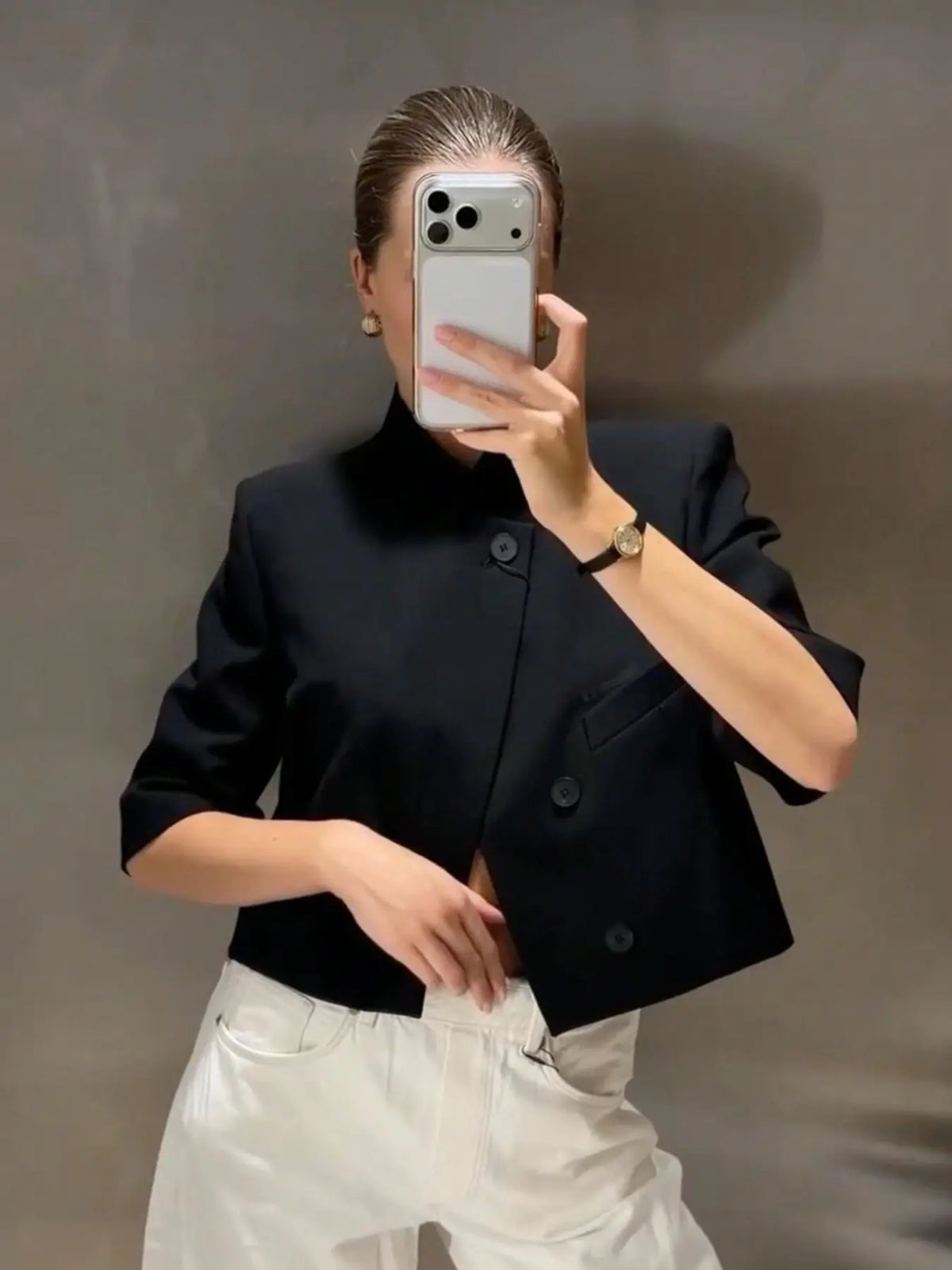 Women's Regular Fit Short Sleeve Solid Basic Slim Blazer, Formal Business Suit Jacket for Ladies, Elegant Professional Outerwear