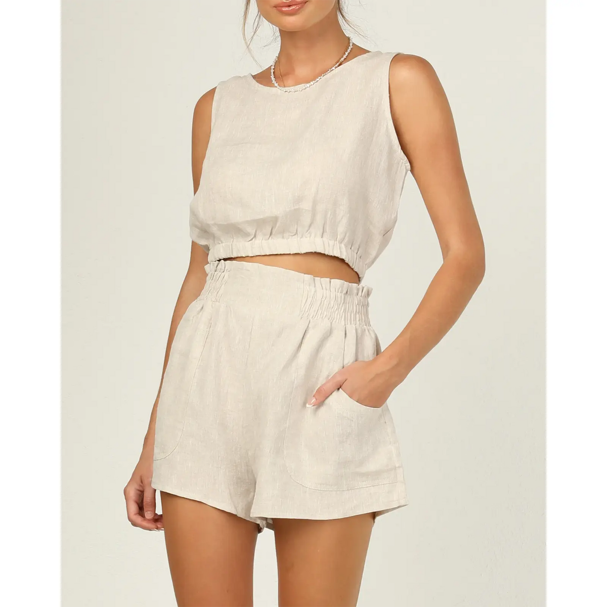 Imily Bela  Women's 2pcs Summer Outfits Sleeveless Crop Tank Top and High Waist Pocketed Shorts Loose 2 Piece Short Sets