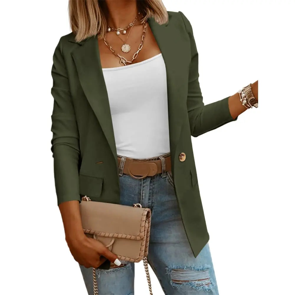 [With Button and Pocket] Imily Bela Womens Casual Long Sleeve Blazers Solid Color Knit Blazer Work Office Button Down Blazer Jacket Formal Essential