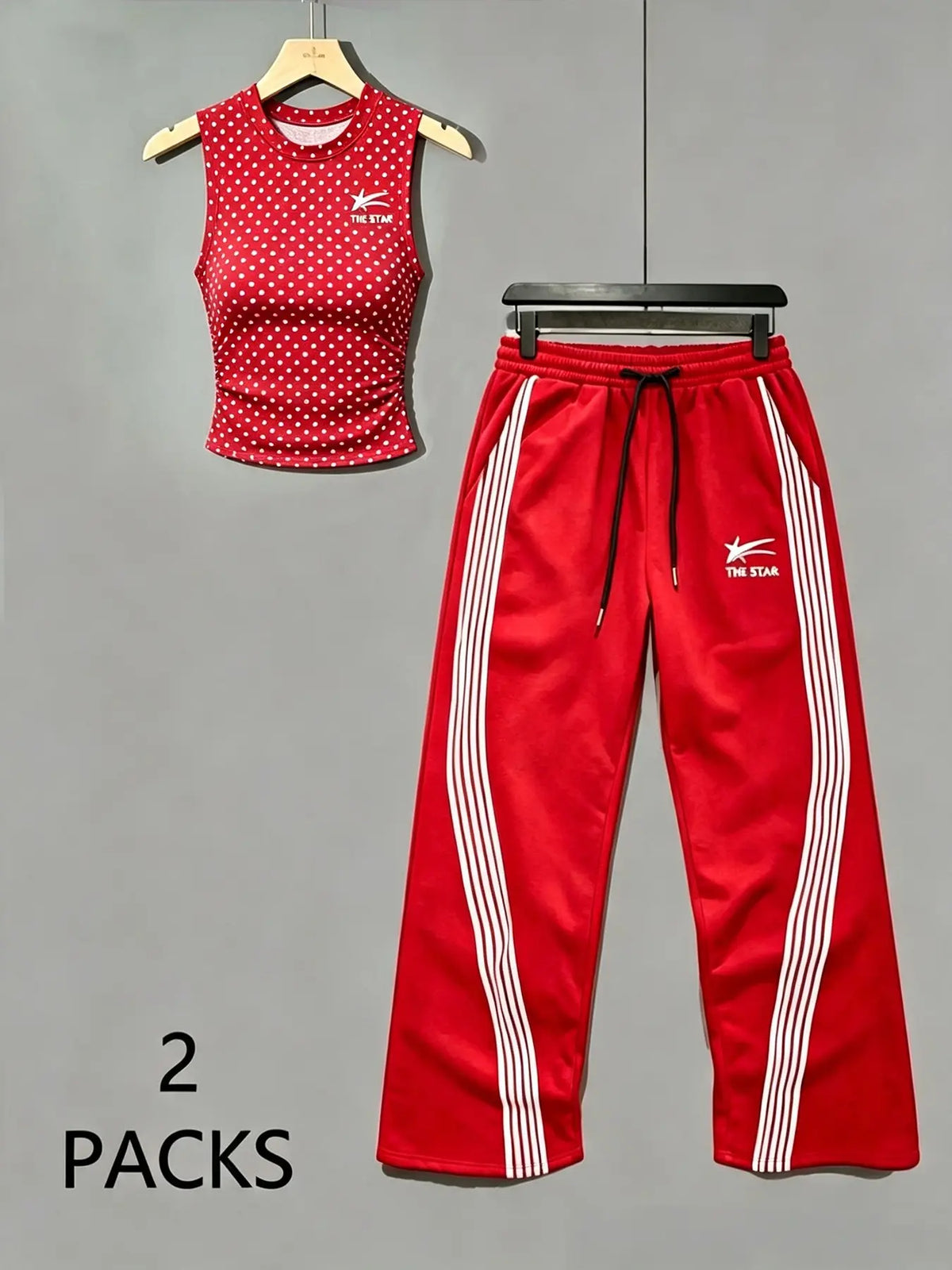 Women's Sweet Savage Style Ruched Sleeveless Top + Striped Sweatpants Set, Mid Waist Loose Fit, All Seasons Fashion Clothes