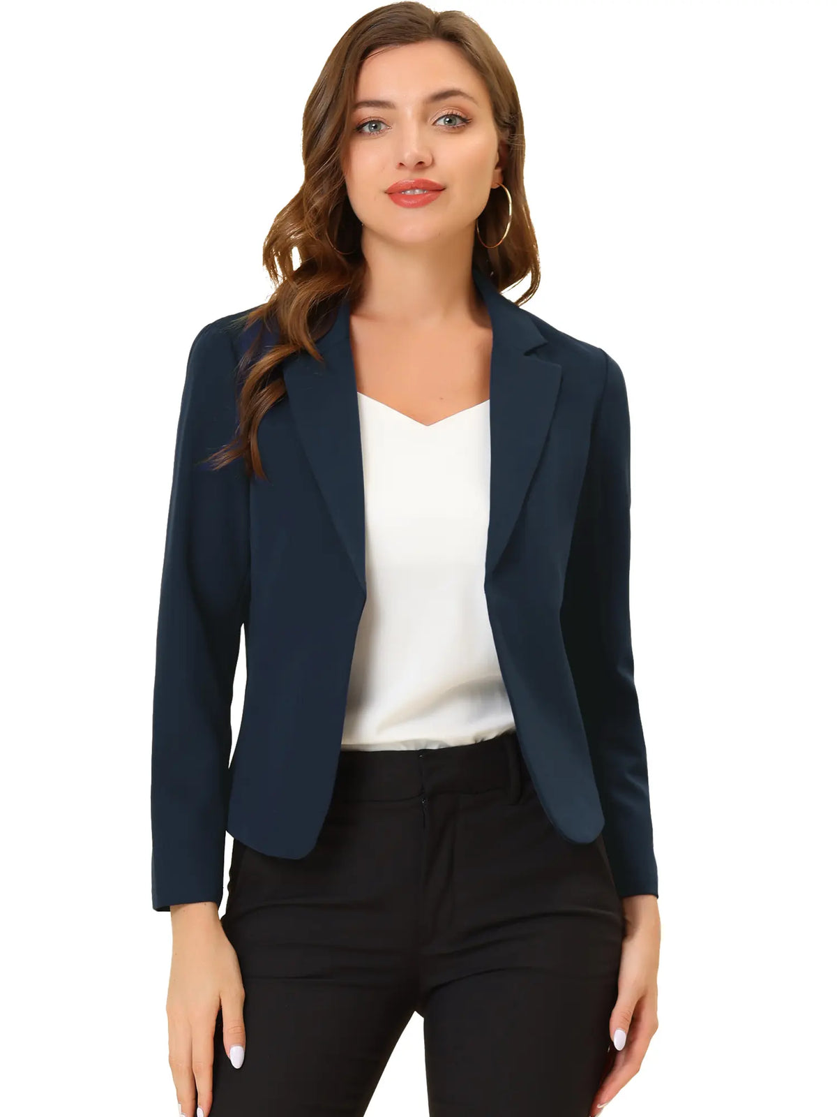 INSPIRE CHIC Open Front Business Casual Crop Suit Blazer Jacket