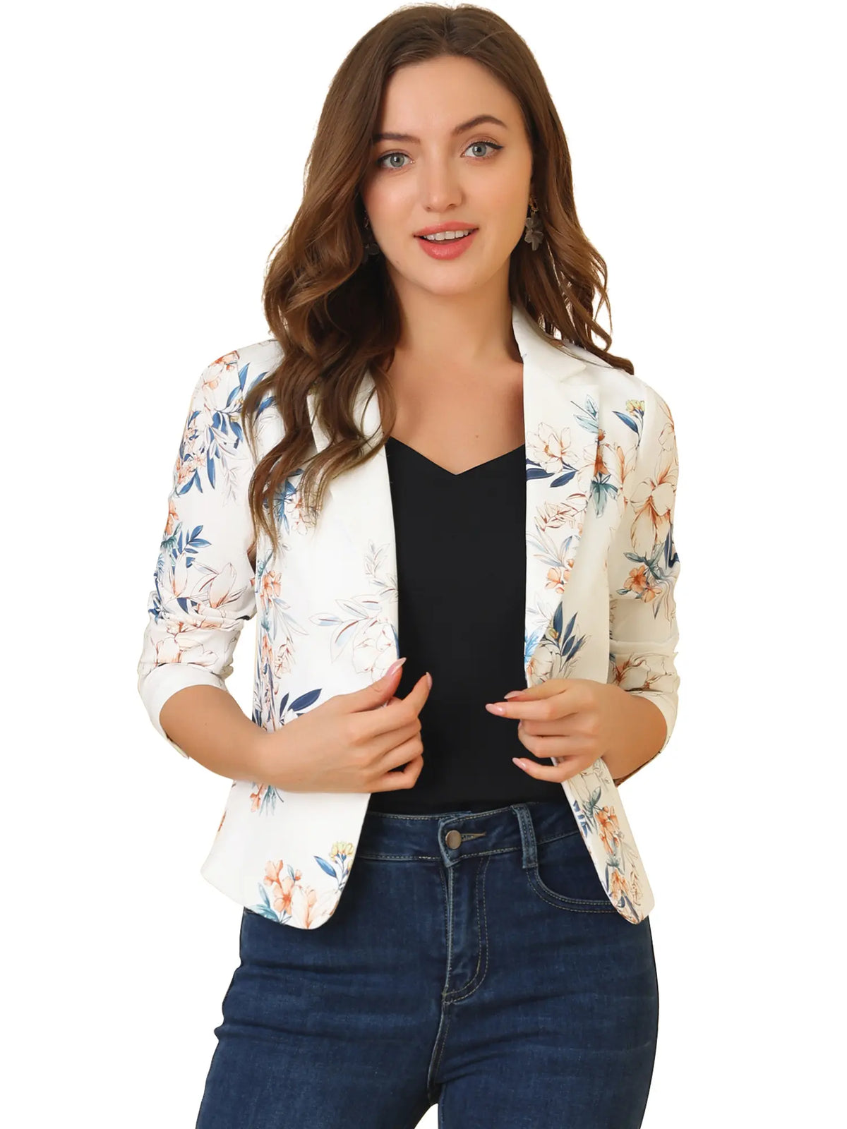 INSPIRE CHIC Open Front Business Casual Crop Suit Blazer Jacket