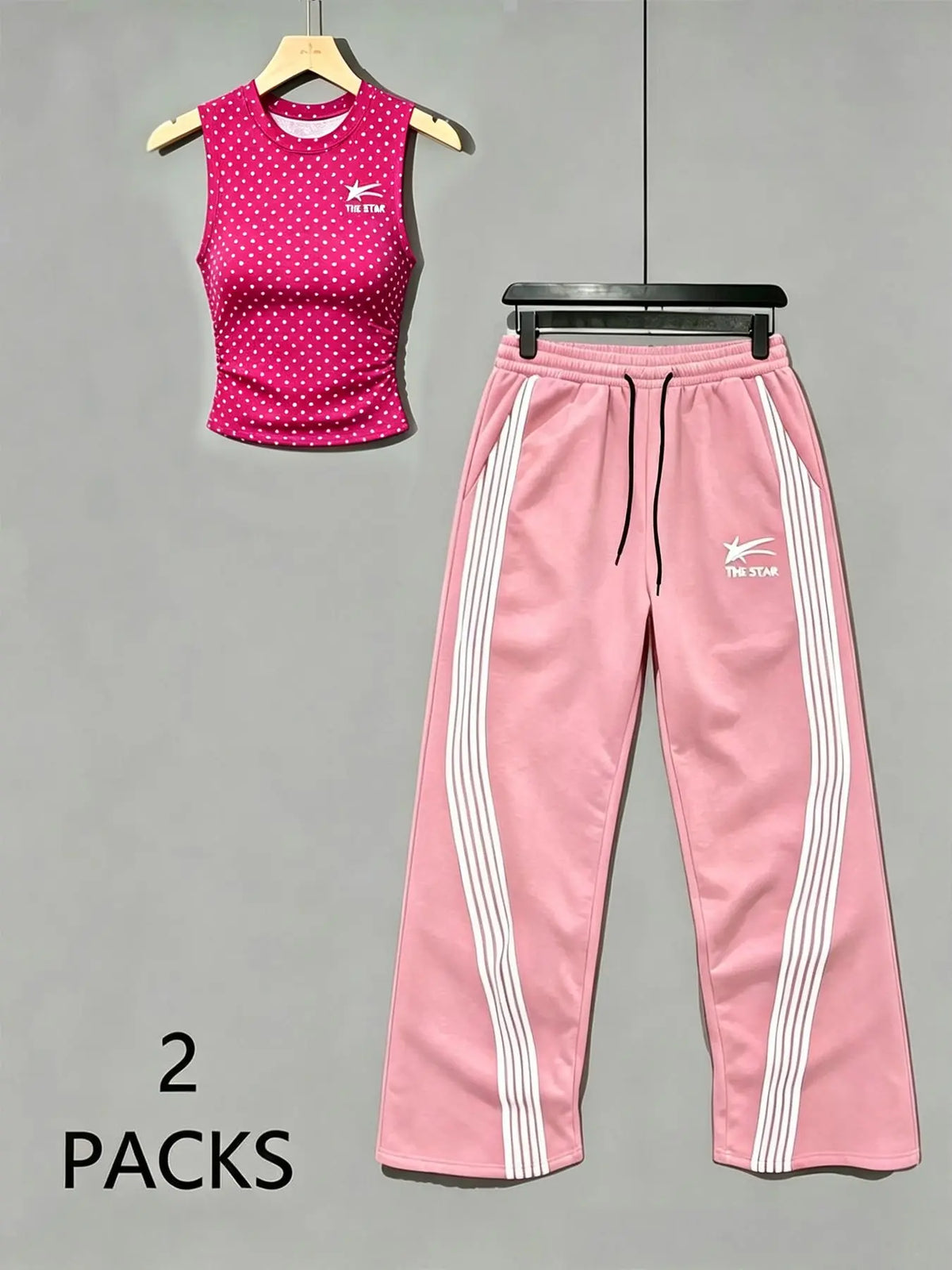 Women's Sweet Savage Style Ruched Sleeveless Top + Striped Sweatpants Set, Mid Waist Loose Fit, All Seasons Fashion Clothes