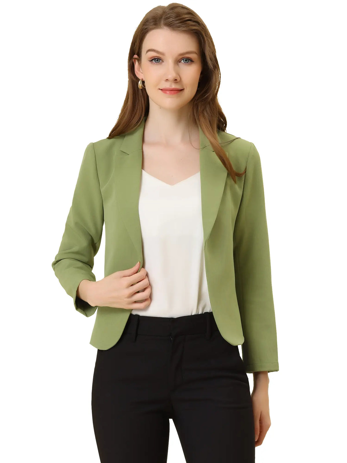 INSPIRE CHIC Open Front Business Casual Crop Suit Blazer Jacket