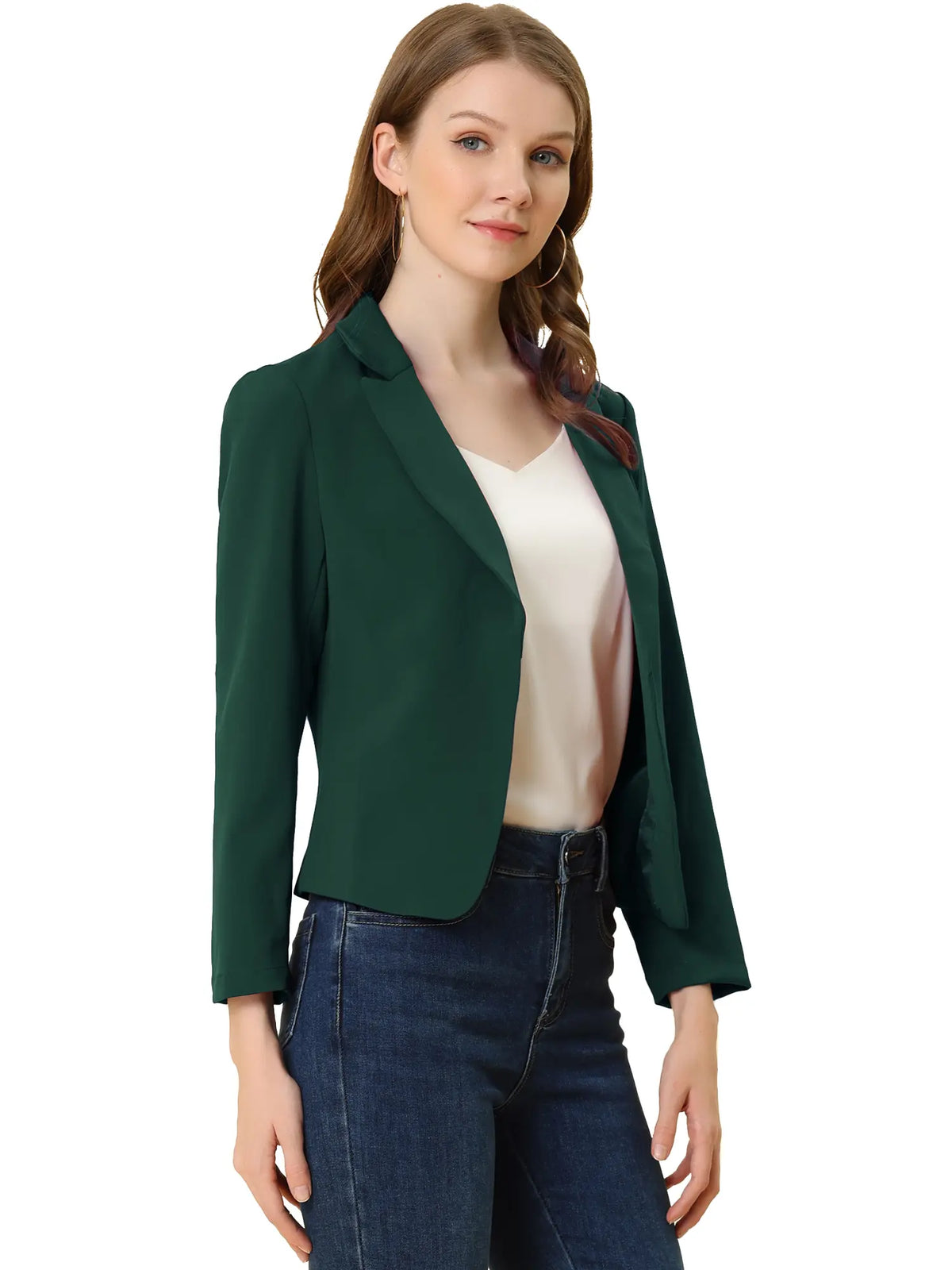 INSPIRE CHIC Open Front Business Casual Crop Suit Blazer Jacket