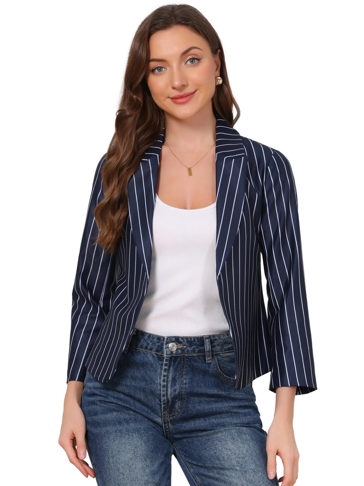 INSPIRE CHIC Open Front Business Casual Crop Suit Blazer Jacket