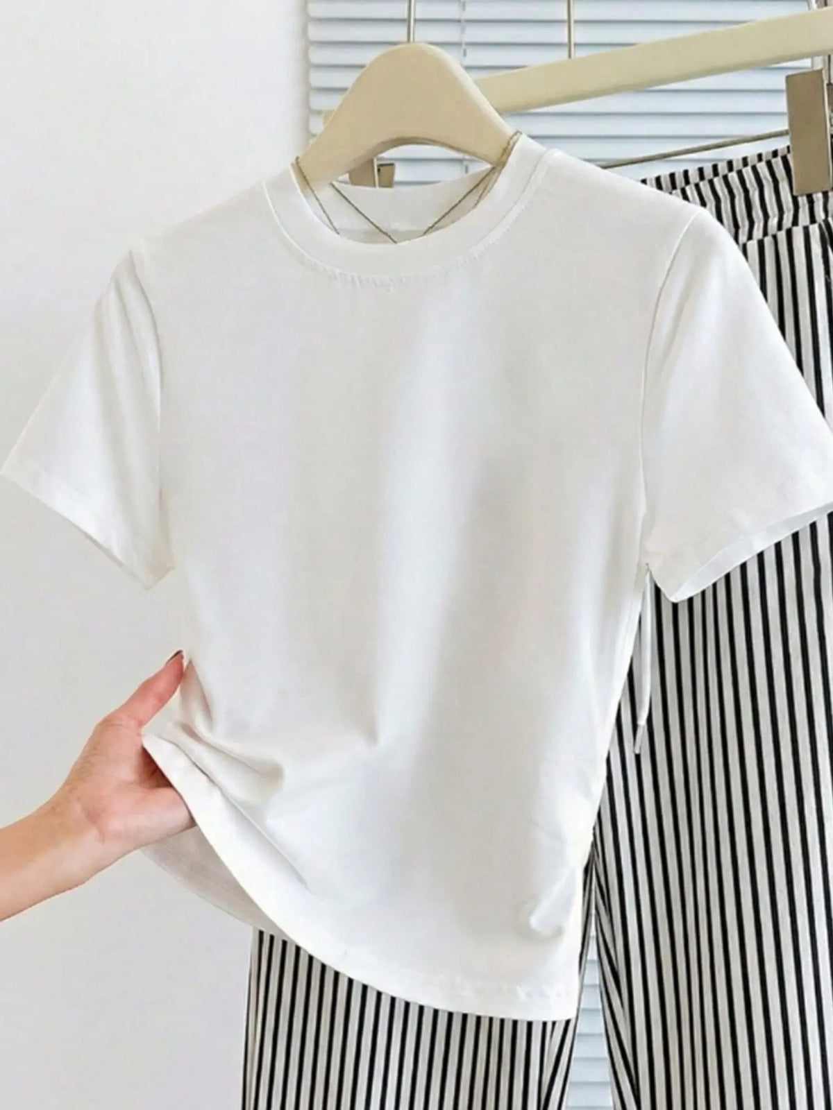 Women's Simple Fashion Fitted T-Shirt & Straight Striped Shorts, Casual Style Womenswear for Outdoor, Home, Hiking, Camping and Travel Stripe Set