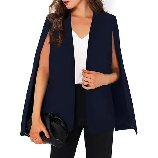 Cicy Bell Womens Cape Blazer Split Sleeve Open Front Casual Jacket Coat Workwear Suit Lightweight  Basic Dark Blue Outerwear